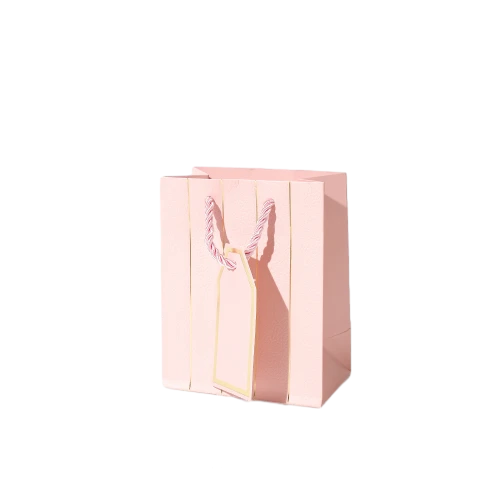 Special Craft Paper Bags - Vertical Gold Foil Line Twisted Paper Rope Gift Tote Packaging For Cosmetic Jewelry Boutique Wholesale