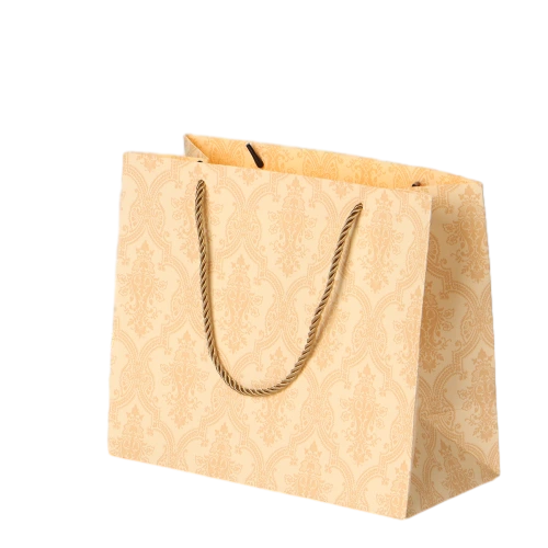 Special Craft Paper Bags - Beige Matte Retro Damask Pattern Craft Gift Bags With Color-matched Twisted Rope Handles For Luxury Beauty Small Gift Packing