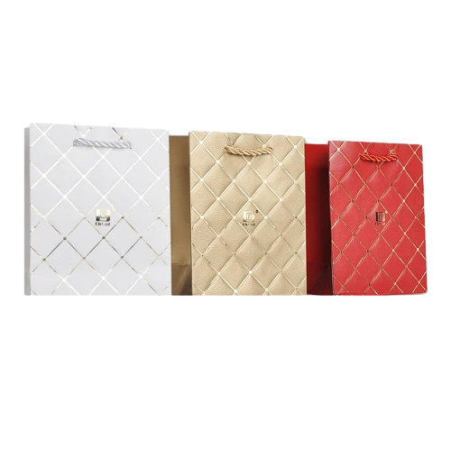 Special Craft Paper Bags - Multi-color Embossed Lattice Craft Bags With Blank Gold Border Hang Tags For Wedding Favor Packing