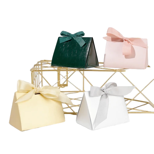 Special Craft Paper Bags - Gloss Crocodile Embossed Triangle Satin Bow Gift Tote Packaging For Wedding Candy Wholesale