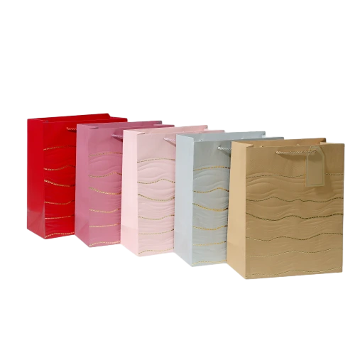 Special Craft Paper Bags - Embossed Gold Foil Wave Twisted Rope Gift Tote Packaging For Birthday Holiday Wholesale