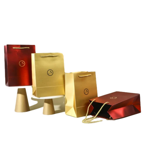 Special Craft Paper Bags - Metallic Red Gold Logo Twisted Paper Rope Gift Tote Packaging For Tea Wine Cosmetic Wholesale