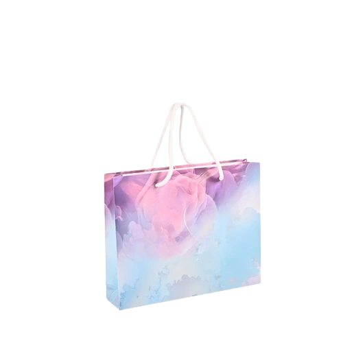 Special Craft Paper Bags - Watercolor Pink Floral Full Print White Twisted Rope Gift Tote Packaging For Cosmetic Jewelry Wholesale
