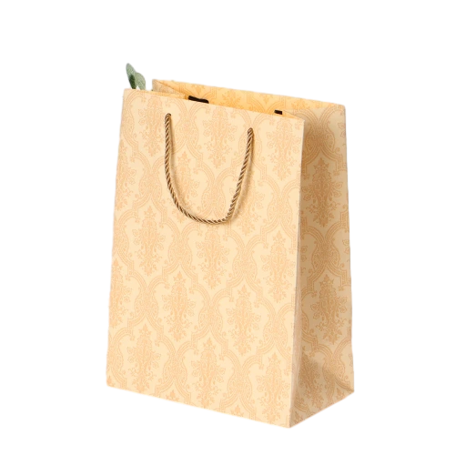 Special Craft Paper Bags - Beige Matte Retro Damask Pattern Craft Gift Bags With Color-matched Twisted Rope Handles For Luxury Beauty Small Gift Packing