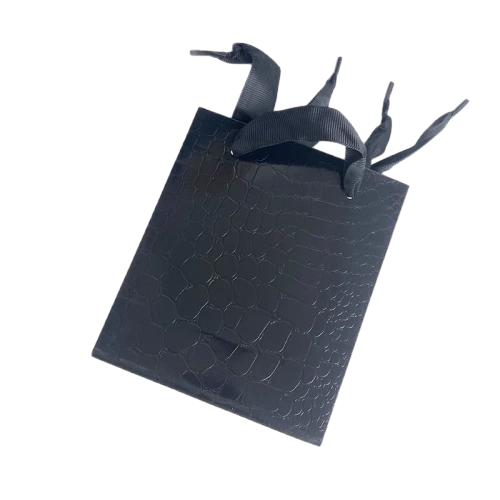 Special Craft Paper Bags - Black Gloss Crocodile Embossed Satin Ribbon Tote Packaging For Luxury Jewelry Boutique Wholesale