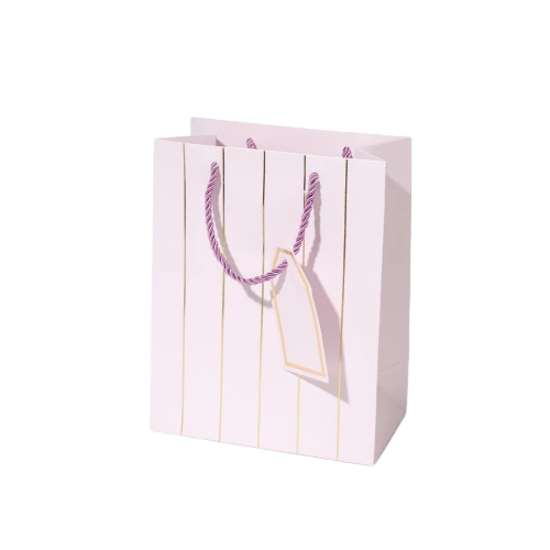 Special Craft Paper Bags - Vertical Gold Foil Line Twisted Paper Rope Gift Tote Packaging For Cosmetic Jewelry Boutique Wholesale