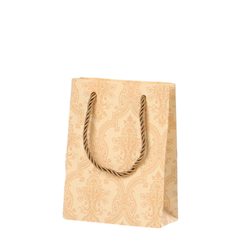 Special Craft Paper Bags - Beige Matte Retro Damask Pattern Craft Gift Bags With Color-matched Twisted Rope Handles For Luxury Beauty Small Gift Packing