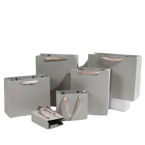 Special Craft Paper Bags - Champagne Satin Ribbon Matte Grey Craft Tote Packaging For Apparel Cosmetic Store Wholesale