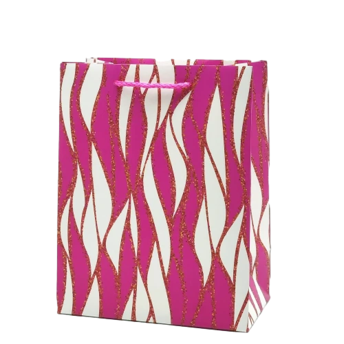 Special Craft Paper Bags - Gold Glitter Wave Full Printed Twisted Rope Gift Tote Packaging For Holiday Party Wholesale