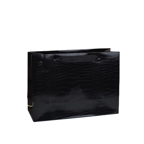 Special Craft Paper Bags - Black Gloss Crocodile Embossed Satin Ribbon Tote Packaging For Luxury Jewelry Boutique Wholesale
