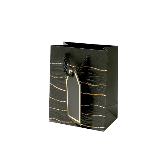 Special Craft Paper Bags - Embossed Gold Foil Wave Twisted Rope Gift Tote Packaging For Birthday Holiday Wholesale