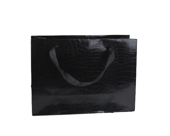 Special Craft Paper Bags - Black Gloss Crocodile Embossed Satin Ribbon Tote Packaging For Luxury Jewelry Boutique Wholesale