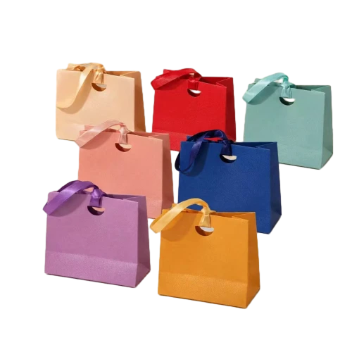 Special Craft Paper Bags - Multi-color Blank Matte Craft Gift Bags With Round Hole Satin Ribbon Handles For Wedding Favor Packing