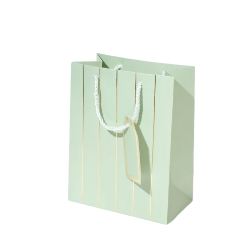 Special Craft Paper Bags - Vertical Gold Foil Line Twisted Paper Rope Gift Tote Packaging For Cosmetic Jewelry Boutique Wholesale