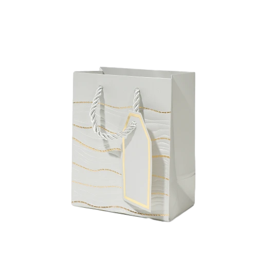 Special Craft Paper Bags - Embossed Gold Foil Wave Twisted Rope Gift Tote Packaging For Birthday Holiday Wholesale