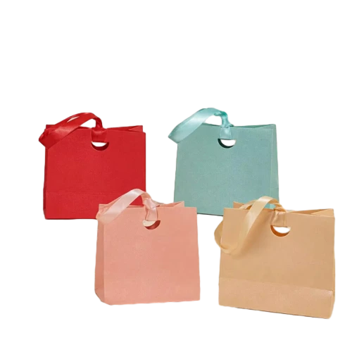 Special Craft Paper Bags - Multi-color Blank Matte Craft Gift Bags With Round Hole Satin Ribbon Handles For Wedding Favor Packing