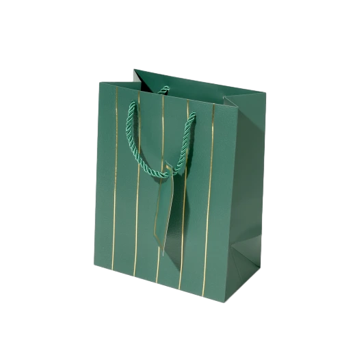 Special Craft Paper Bags - Vertical Gold Foil Line Twisted Paper Rope Gift Tote Packaging For Cosmetic Jewelry Boutique Wholesale