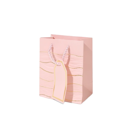 Special Craft Paper Bags - Embossed Gold Foil Wave Twisted Rope Gift Tote Packaging For Birthday Holiday Wholesale