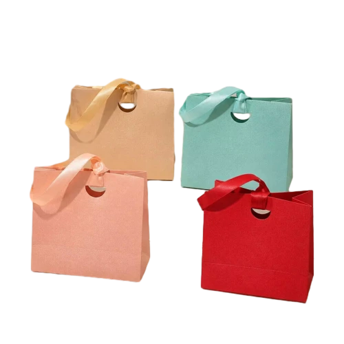 Special Craft Paper Bags - Multi-color Blank Matte Craft Gift Bags With Round Hole Satin Ribbon Handles For Wedding Favor Packing
