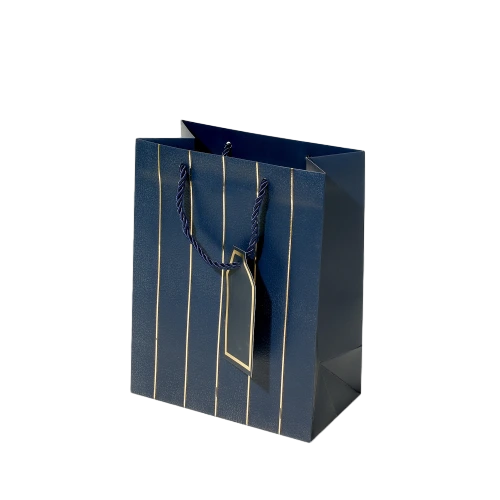 Special Craft Paper Bags - Vertical Gold Foil Line Twisted Paper Rope Gift Tote Packaging For Cosmetic Jewelry Boutique Wholesale