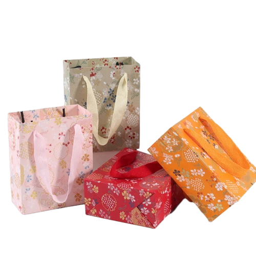 Special Craft Paper Bags - Vintage Oriental Floral Full Print Ribbon Handle Mini Gift Tote Packaging For Candy Jewelry Wholesale