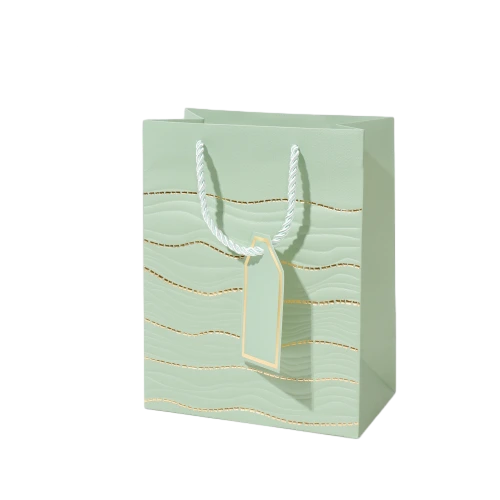 Special Craft Paper Bags - Embossed Gold Foil Wave Twisted Rope Gift Tote Packaging For Birthday Holiday Wholesale