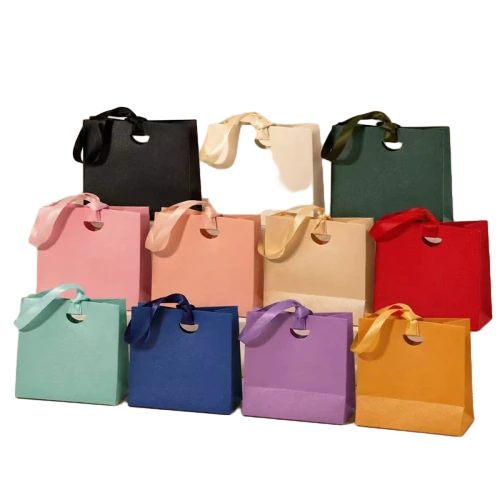 Special Craft Paper Bags - Multi-color Blank Matte Craft Gift Bags With Round Hole Satin Ribbon Handles For Wedding Favor Packing