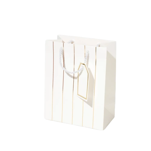 Special Craft Paper Bags - Vertical Gold Foil Line Twisted Paper Rope Gift Tote Packaging For Cosmetic Jewelry Boutique Wholesale
