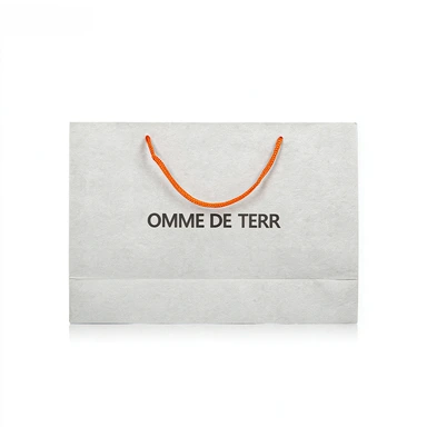 Coated Art Paper Bags-With Orange Twisted Paper Rope Handles, Silver Metallic Custom Logo Brand Shopping Bags