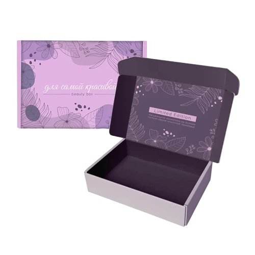 This elegant lavender themed corrugated mailer box is made of high quality recyclable corrugated paper with smooth matte finish. Delicate hand drawn flower and leaf patterns can be printed on both the outer cover and inner lid. Custom slogan text and limited edition labels can be added to highlight premium product value. The spacious inner compartment is perfect for skincare cosmetics beauty accessories and self care gift sets. Its flat foldable structure saves warehouse storage space, making it a wonderful custom packaging option for beauty brands and large volume wholesale orders.