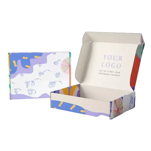 These stylish custom printed corrugated mailer boxes come in multiple distinctive surface prints including checkered flower abstract artwork minimalist curvedline and vintage hotstamped butterfly designs. Made of sturdy lightweight corrugated cardboard the foldover lid structure is easy to assemble and offers great compression resistance for transit protection. Custom logo slogan and interiorlid printing service is supported. Suitable for apparel cosmetics handmade gifts and boutique goods packaging available for large order wholesale customization.