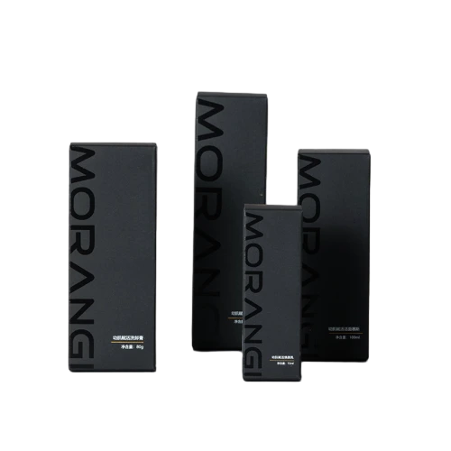 This set of matte black cardboard packaging boxes supplies abundant specifications ranging from short square containers to varied tall rectangular sizes. Made from sturdy thick duty paper material, the box surface supports vertical brand logo printing and customized label information. The neat solid black minimalist appearance suits creams cleansers serums and other skincare items. We accept personalised dimension adjustments surface craft processing and logo printing service, suitable for cosmetic brand packing and large scale wholesale supply.