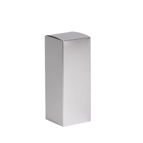 These premium metallic silver cardboard cartons come in multiple tall rectangular specifications and can be stored as flat unfolded sheets for convenient transportation. The glossy mirror like silver surface delivers a high end metallic texture. Made of tough fold able cardstock with stable auto lock bottom structure, these blank boxes are well suited for lipstick, perfume bottles and assorted cosmetic supplies. Custom sized measurements, surface printing and special surface treatments are supported, perfect for luxury commodity packaging and large batch wholesale supply.