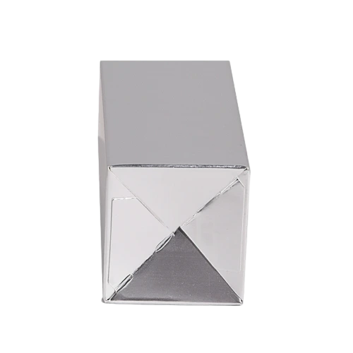 These premium metallic silver cardboard cartons come in multiple tall rectangular specifications and can be stored as flat unfolded sheets for convenient transportation. The glossy mirror like silver surface delivers a high end metallic texture. Made of tough fold able cardstock with stable auto lock bottom structure, these blank boxes are well suited for lipstick, perfume bottles and assorted cosmetic supplies. Custom sized measurements, surface printing and special surface treatments are supported, perfect for luxury commodity packaging and large batch wholesale supply.