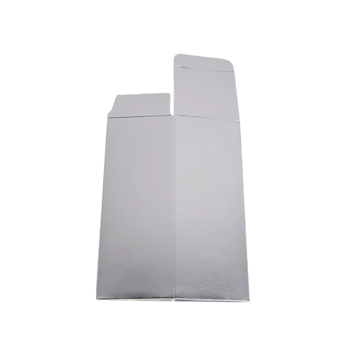 These premium metallic silver cardboard cartons come in multiple tall rectangular specifications and can be stored as flat unfolded sheets for convenient transportation. The glossy mirror like silver surface delivers a high end metallic texture. Made of tough fold able cardstock with stable auto lock bottom structure, these blank boxes are well suited for lipstick, perfume bottles and assorted cosmetic supplies. Custom sized measurements, surface printing and special surface treatments are supported, perfect for luxury commodity packaging and large batch wholesale supply.