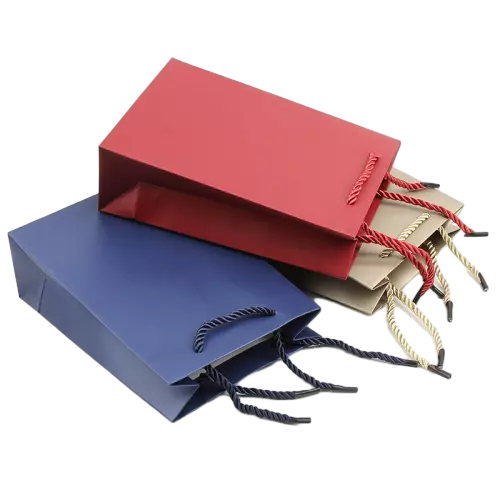 These practical special craft paper bags come in multiple elegant solid colors with smooth matte surface. Heavy duty colored twisted paper rope handles bring strong support and comfortable holding experience. The tall vertical shape is perfectly sized to hold wine bottles and other tall gifts. Thick craft paper material keeps the bag well shaped and durable. Custom logo printing is available to meet your branding requirements. These versatile paper bags are excellent choices for wine liquor and festive gift packaging. Wholesale bulk orders are welcomed.