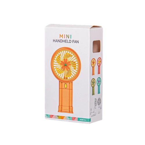 This tall vertical custom cardboard box is made of durable white coated paper with bright full color printing. A small side cutout window allows buyers to partially view the product inside. The outer surface can be printed with high resolution product pictures color option charts usage instructions and age warning labels. You can freely adjust box dimensions window shapes artwork layouts and decorative patterns to fit handheld fans small toys and portable electronic accessories. Solid cardboard material offers good protection for plastic products during transport and supermarket shelf display. It is an eye catching retail packaging choice for summer product suppliers and large volume wholesale orders.
