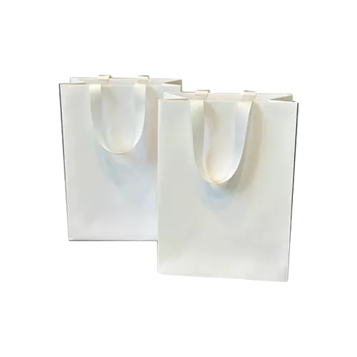 Special Craft Paper Bags - Blank White Matte Surface Off white Wide Ribbon Handle Plain Gift Tote Bags Custom Logo Bulk Wholesale