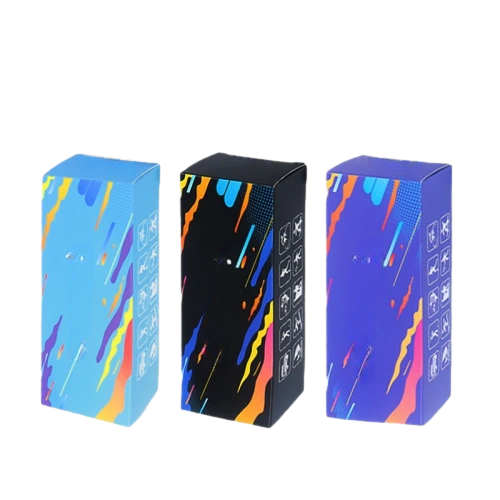 This slim tall rectangular custom cardboard box is made of premium coated paper with vivid full color printing. Dynamic fluid splash graphics in multiple bright color schemes create a modern and fashionable visual effect. Custom brand logos abstract artwork and text marks can be printed on every side of the box. You are able to adjust box dimensions color options and surface finish to fit electronic gadgets small tech accessories and consumer goods. Durable foldfree cardboard provides strong protection for inner products during long distance shipment and trendy store shelf display. It is a fashionable youth oriented packaging choice for tech brand suppliers and large volume wholesale orders.