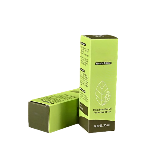 This slim tall rectangular custom cardboard box is crafted from high quality matte coated paper with refreshing two tone green matching. Delicate outline leaf graphic highlights the natural plant based positioning of your product. Product specifications usage instructions and brand information can be printed on the side panels. You can freely adjust box dimensions color schemes and printed artwork to fit essential oil sprays herbal liquids and other small skincare bottles. Sturdy foldable cardboard provides reliable outer protection for liquid containers during longdistance transport and health product shelf display. It is a simple eco friendly packaging solution for natural wellness brand suppliers and large volume wholesale orders.