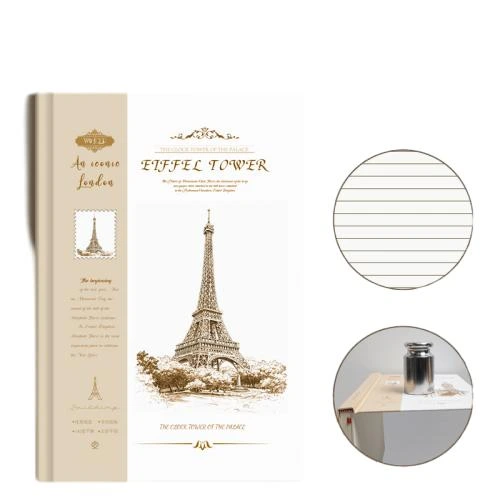 These vintage hardcover notebooks feature exquisite hand drawn architectural illustrations of world famous landmarks like the Eiffel Tower and Colosseum, presenting an elegant European retro literary style. Fitted with thick lined inner pages that deliver smooth writing experience and effectively prevent ink bleedthrough, paired with a built in ribbon bookmark for quick page locating. The sturdy hardcover binding fully protects inner pages from wear during daily carry and travel. Ideal for travel journaling, daily recording and student note taking, they are perfect creative stationery gifts for boutique retail and bulk wholesale procurement.