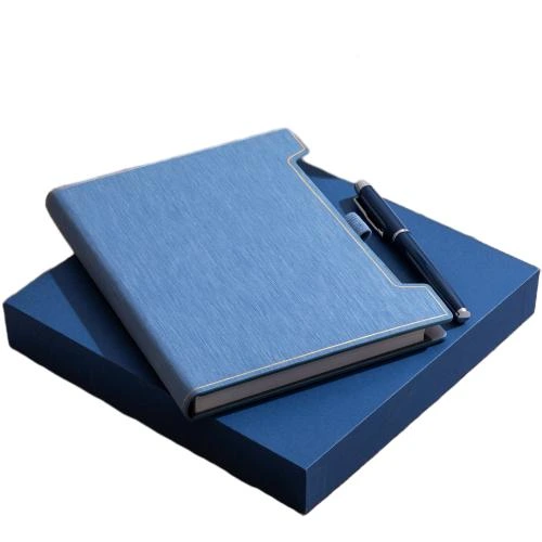 These luxury business hardcover notebooks adopt premium textured PU leather covers with delicate gold edge trim and unique notched design, delivering a sophisticated high end aesthetic suitable for professional business scenarios. Each notebook comes with a side pen holder for convenient pen storage and thick lined inner pages that ensure smooth writing and prevent ink bleedthrough effectively. Packaged in an elegant matching gift box, they serve as perfect corporate stationery gifts for business partners and employees. The cover supports custom logo printing to satisfy brand customization demands, ideal for office supply procurement and bulk wholesale.