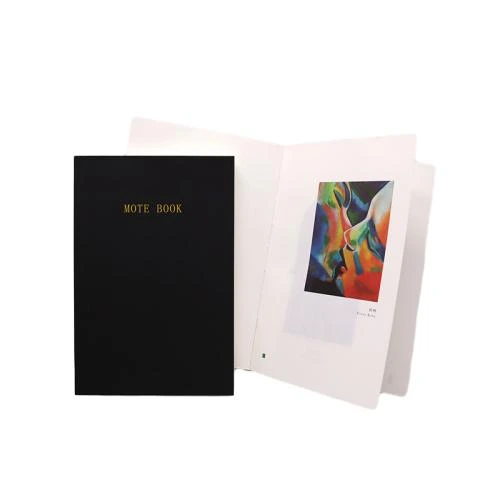 This premium soft cover notebook features sleek matte black outer cover matched with delicate gold hot stamped text. Adopts sturdy sewn in stitching binding for full flat opening. The thick cream toned inner sheets are printed with classic oil painting artwork and literary text, blending practical writing function with artistic ornamental value. Custom made hot stamped logo, cover printing and inner page design services are available. It fits for daily diary writing, reading notes, office records, art collection and high end gift giving, suitable for large quantity stationery procurement and wholesale trade.