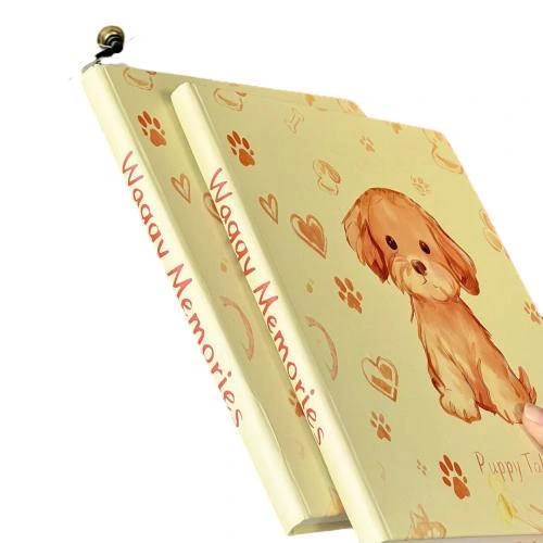 These lovely softcover notebooks adopt delicate water color puppy printed covers decorated with dog paw prints, hearts and bone patterns. Built in durable sew on stitch binding enables the notebook to lie fully flat when writing. The cream colored lined inner pages come with date and memo entry area, delivering smooth writing performance and ink proof property. Custom made cover printing, brand logo hot stamping service are supported. This adorable pet style notebook fits for daily diary keeping, school notes, travel logs and gift giving, suitable for stationery bulk wholesale orders.