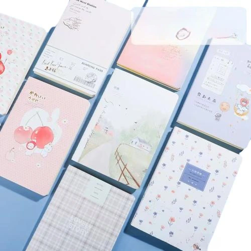 This series of softcover notebooks supplies multiple fashionable cover styles including travel boarding pass landmark prints, lovely cherry bunny illustrations, delicate small flower patterns, plaid and pastoral scenery designs. Adopted sturdy sew on stitch binding, the notebook can lay flat for effortless writing. Premium thick lined writing resistant inner pages prevent ink bleeding and deliver smooth handwriting experience. Custom cover printing and logo hot stamping service are available. Suitable for student class notes, daily journals, office memos and stationery gifts, supported for large quantity bulk wholesale.