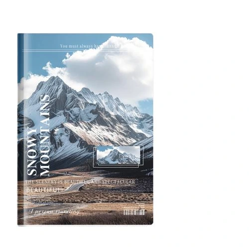 These premium softcover notebooks are equipped with fashionable snowy mountain landscape magazine style printed covers with inspirational quote decoration. Adopted sturdy sew on stitch binding, the notebook can lay flat for comfortable writing. Available with blank or lined thick ink proof inner pages, the bendable lightweight soft cover shell is convenient for outdoor carry around during travelling. Custom logo hot stamping and personalized cover printing service are supported. Suitable for travel journals, daily memos, reading notes and student stationery, available for bulk wholesale.