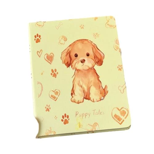 These lovely softcover notebooks adopt delicate water color puppy printed covers decorated with dog paw prints, hearts and bone patterns. Built in durable sew on stitch binding enables the notebook to lie fully flat when writing. The cream colored lined inner pages come with date and memo entry area, delivering smooth writing performance and ink proof property. Custom made cover printing, brand logo hot stamping service are supported. This adorable pet style notebook fits for daily diary keeping, school notes, travel logs and gift giving, suitable for stationery bulk wholesale orders.