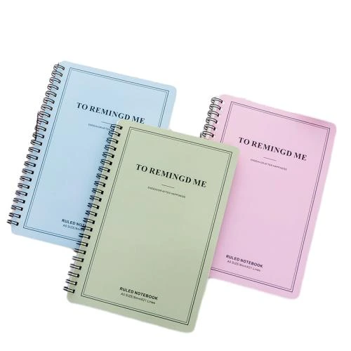 This minimalist spiral bound notebook comes in assorted soft macaron pastel toned covers with elegant letter printed surface. Durable black metal double coil binding enables convenient page flipping. Premium thick lined inner pages deliver silky smooth writing experience and prevent ink penetration. Custom made cover prints and brand logo imprint service are supported. It fits well for daily note taking, school coursework records, workplace memos, travel journals and bulk wholesale orders.