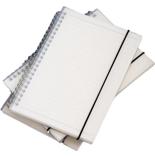 This minimalist spiral bound notebook adopts transparent PVC waterproof cover, durable metal double loop spiral binding and fixed black elastic strap to stop pages scattering. Multiple inner page options including lined paper, grid paper and dotted paper are available. Premium thick anti bleed white writing paper delivers smooth handwriting experience. Multiple dimension selections fit office paperwork, student note taking and daily planning. Custom printed logos and surface printing services are supported for retail and large scale wholesale.