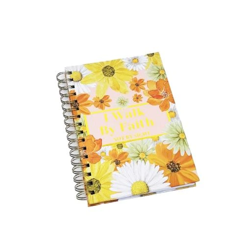 This series of metal spiral bound notebooks is equipped with multiple exquisite cover styles, including water color daisy prints, dark background peony artwork and minimalist black planner cover with golden inspirational lettering. Smooth durable metal spiral binding permits flat lay open writing. The premium thick inner pages adopt lined layout and contain a name writing area on the opening page. Suitable for religious devotion notes, daily goal planning, travel journals and gift giving. Custom made surface printing, slogan customization and brandlogo imprinting are supported for large batch wholesale orders.
